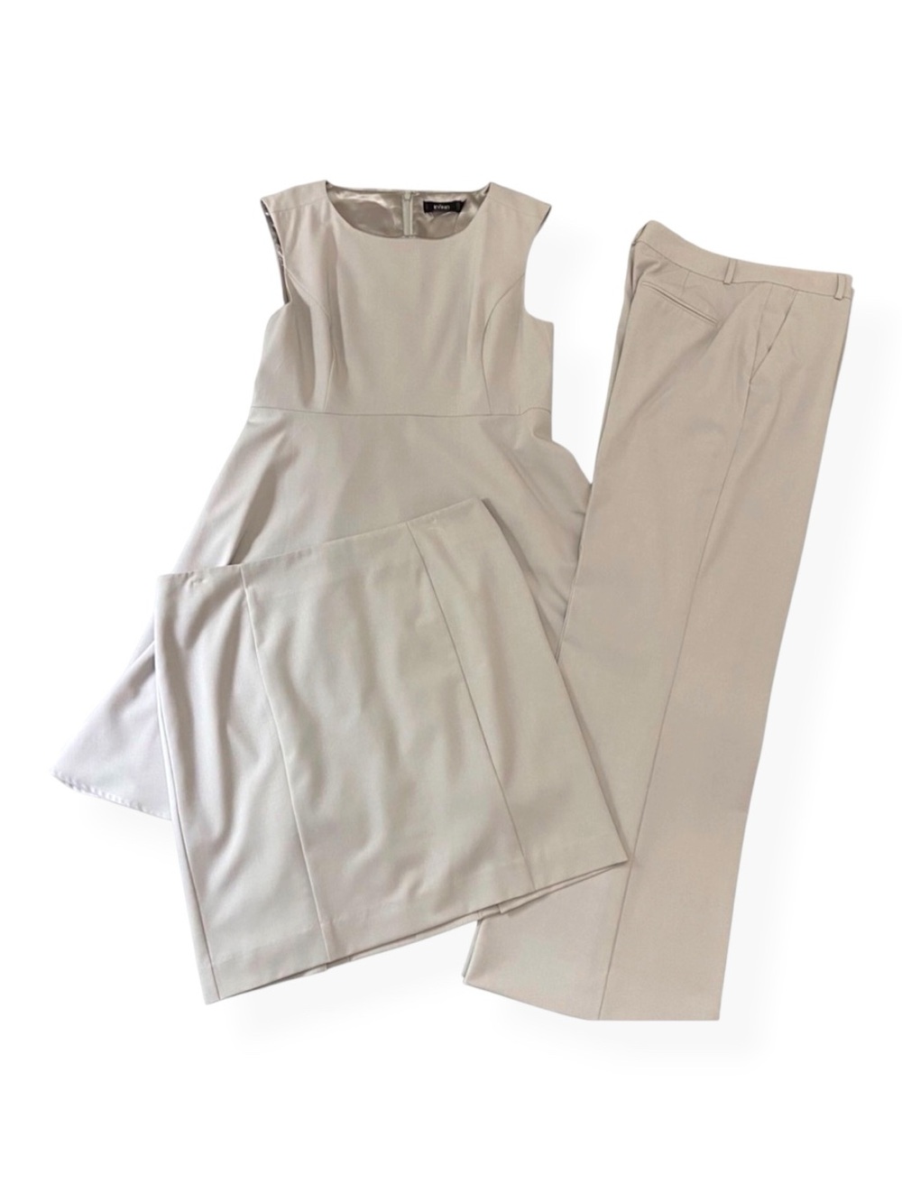 Icône Simons 3 Piece silver grey Suit Dress Skirt Wide Leg Trousers Size 12